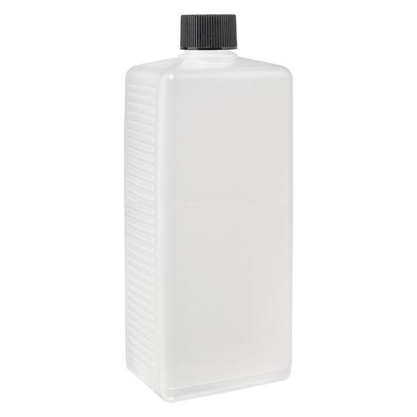 Bottiglia quadrata da 1000 ml in PE naturale, con tappo