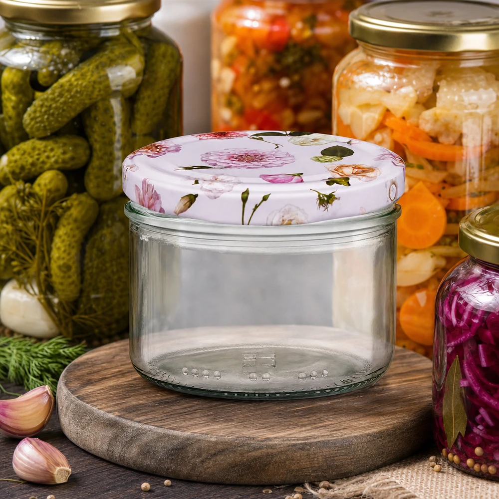Barattolo cilindrico da 230 ml + coperchio BasicSeal rosa fiore Vaso cilindrico da 230 ml con coperchio a fiore rosa tra i vasi da conserva - vasi da conserva per la fermentazione e la conservazione