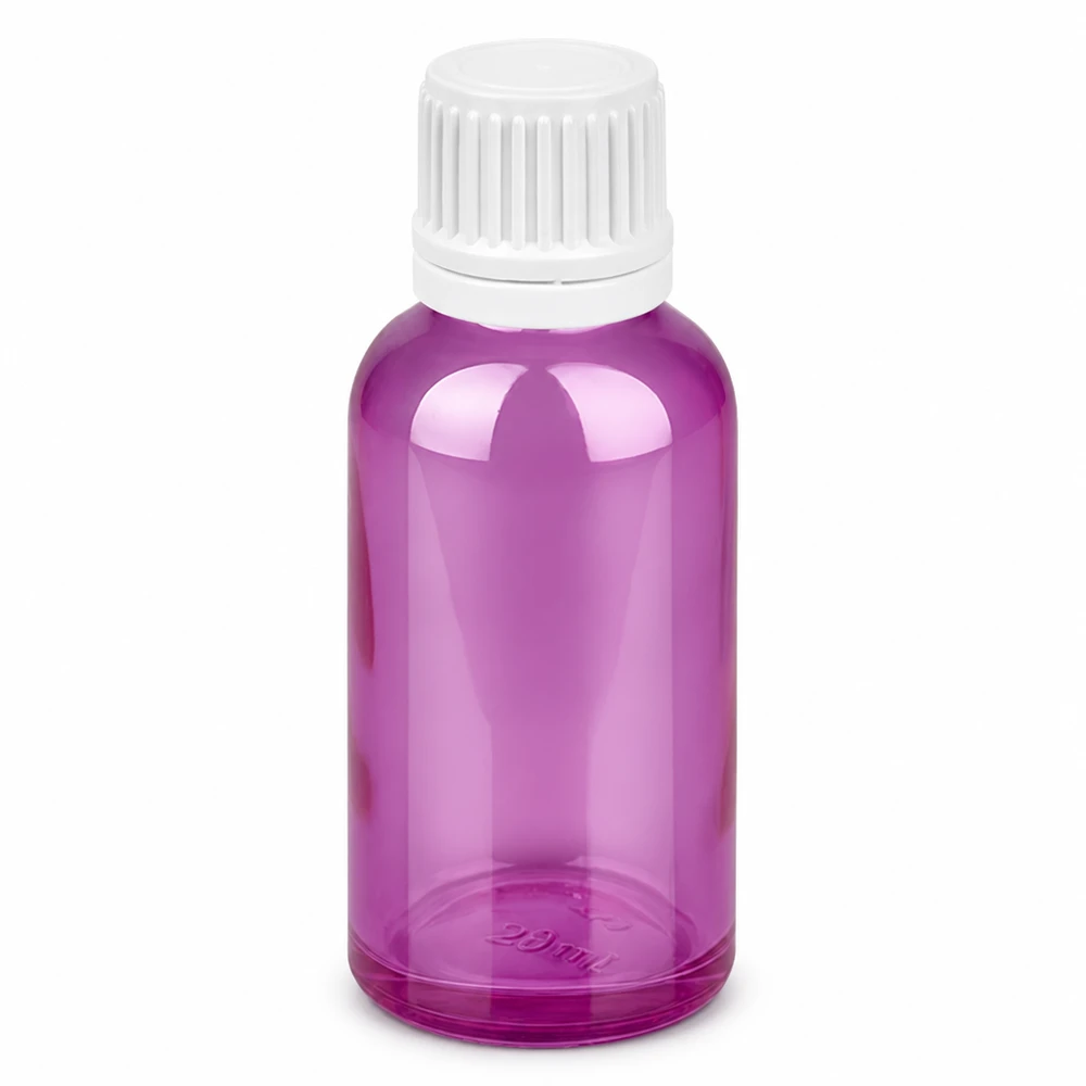 Bottiglia da 30ml tappo a vite 11mm bianco Originality PurpleLine UT18/30 Flacone compatto da 30 ml in vetro viola con chiusura antimanomissione per applicazioni farmaceutiche