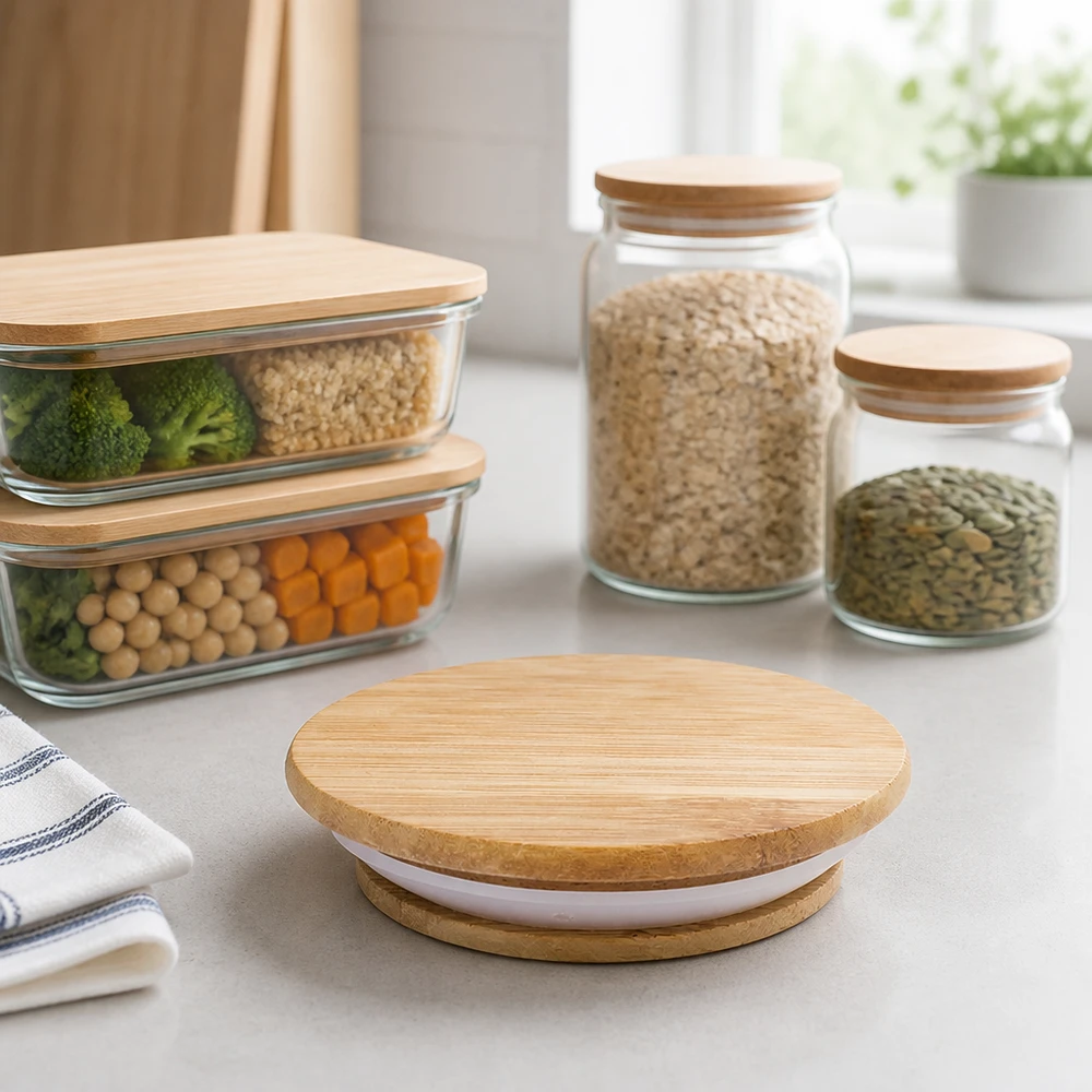 Conservazione sostenibile in cucina Barattoli WECK con coperchi in legno versione A RR100 per organizzare le scorte di riso e lenticchie