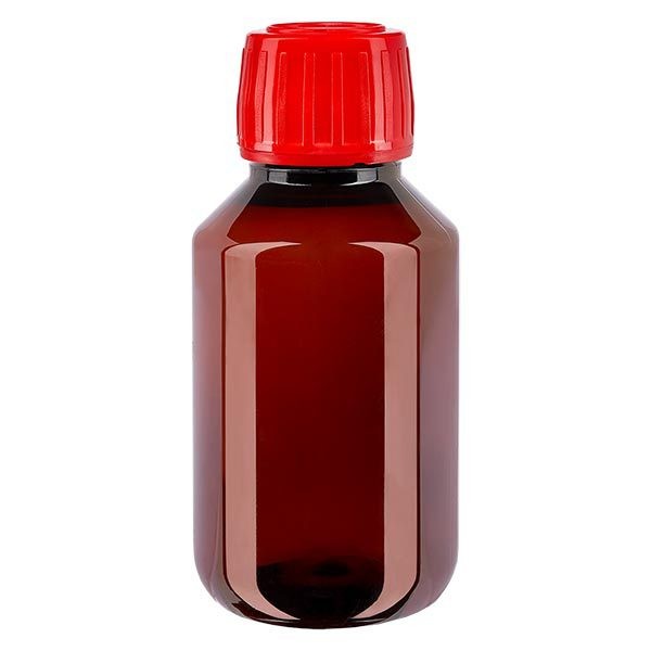 Bottiglia in PET da 100 ml con tappo rosso OV