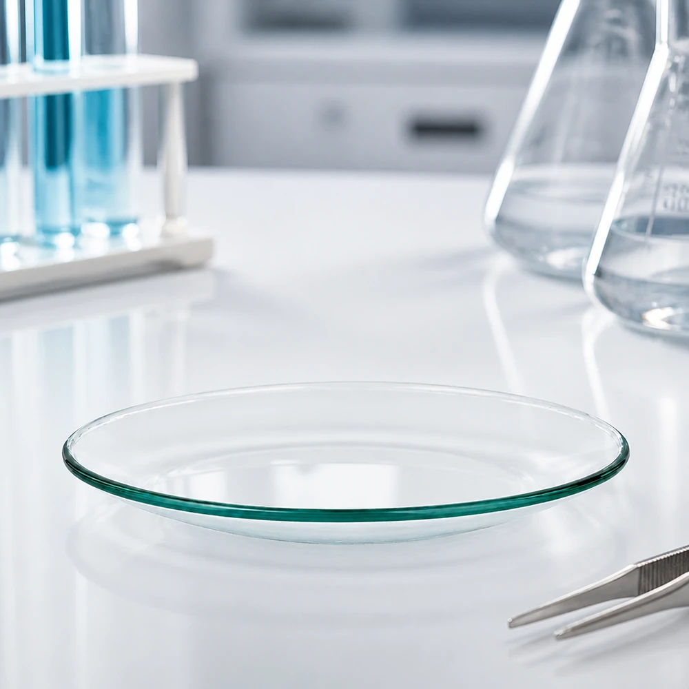 Piatto di precisione in vetro da 120 mm con bordi lisci per una manipolazione sicura in laboratorio
