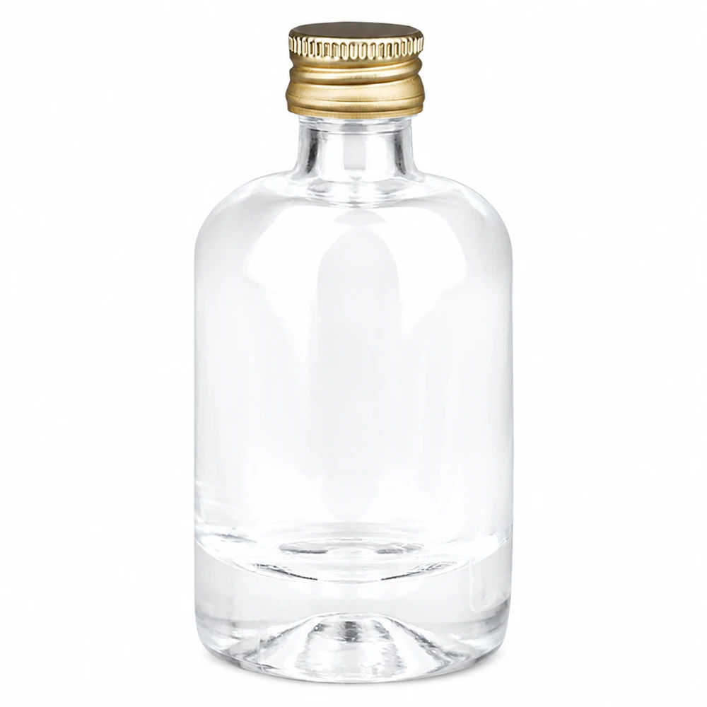 Bottiglia in vetro da 40 ml Sara con tappo a vite dorato UNiTWIST® Bottiglia di vetro Sara da 40 ml con tappo a vite dorato UNiTWIST - bottiglietta rotonda trasparente