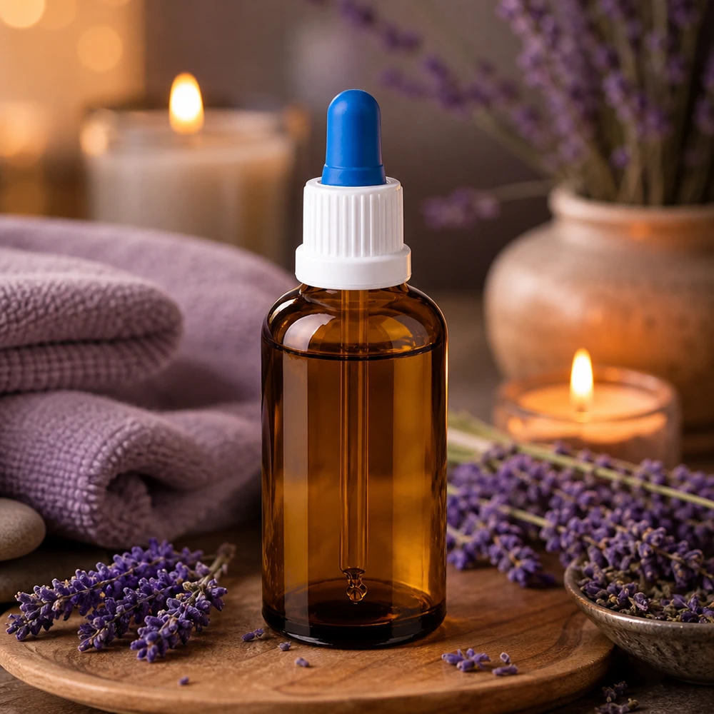 Bottiglia per pipette da 50 ml bianco/blu OV BrownLine UT18/50 Flacone con pipetta professionale da 50 ml BrownLine per oli essenziali e applicazioni wellness