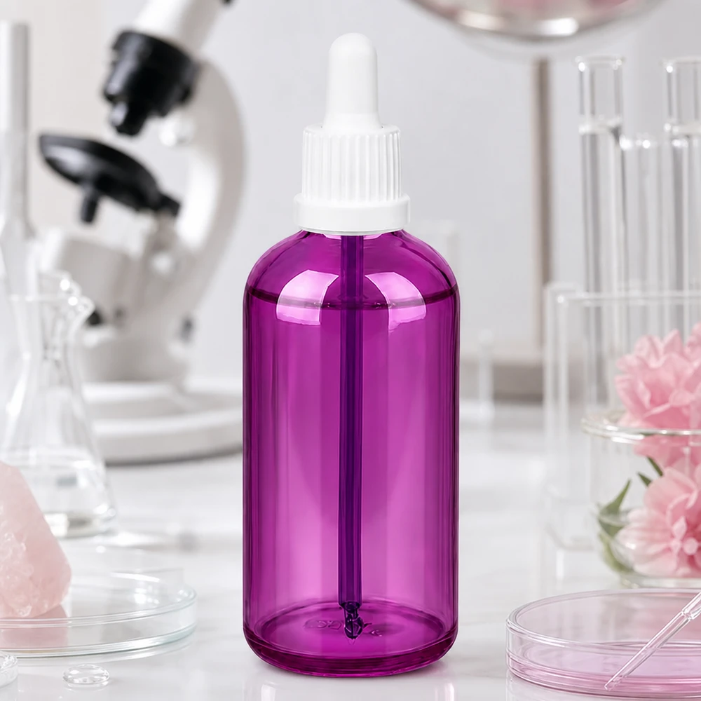 Bottiglia da 100 ml con tappo a vite bianco Originality PurpleLine UT18/100 Flacone contagocce compatto viola da 100 ml con coperchio bianco igienico per la conservazione sterile