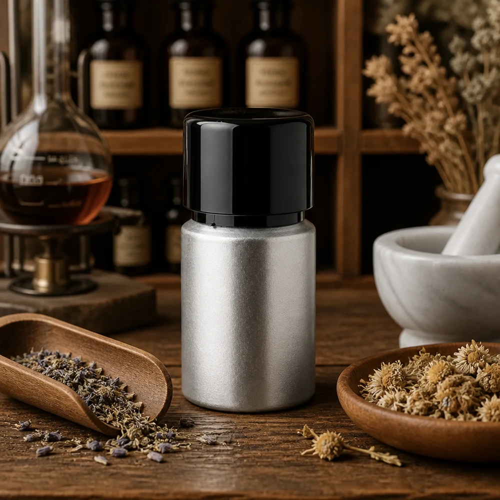 Flacone in alluminio colorato da 10ml con tappo a vite Flacone in alluminio da 10 ml resistente alla corrosione - la superficie decapata protegge il contenuto dalla luce e dall'ossidazione