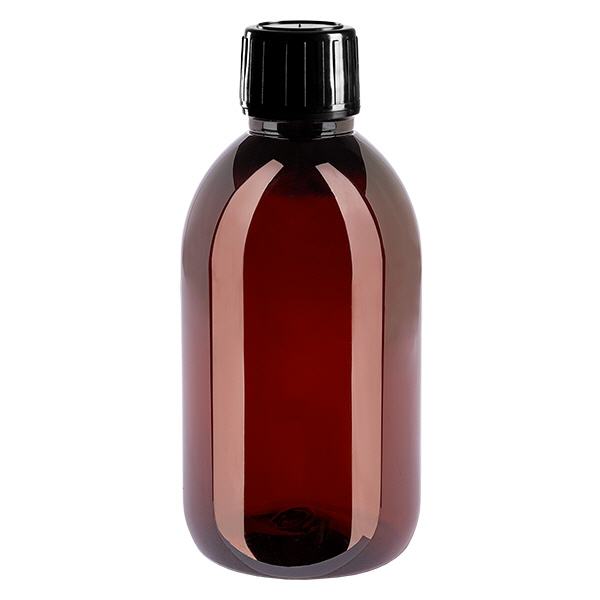 Bottiglia in PET da 250 ml con tappo nero OV Bottiglia in PET da 250 ml con tappo nero OV