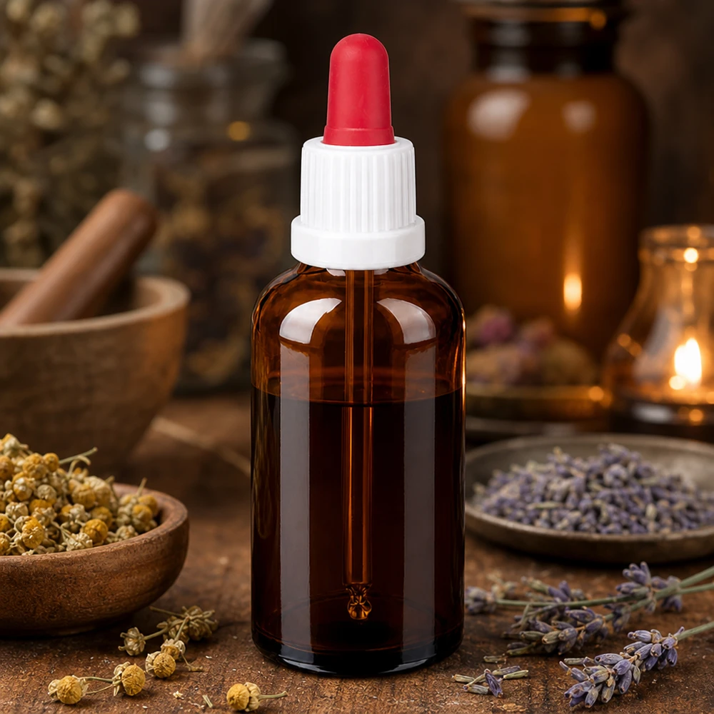 Flacone per pipette da 50 ml bianco/rosso OV BrownLine UT18/50 Flacone professionale a pipetta 50ml serie BrownLine con protezione UV per cosmetici naturali e aromaterapia