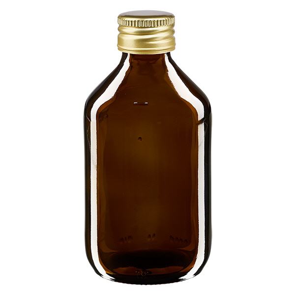 Flacone per medicinali da 250 ml marrone, con tappo in alluminio dorato Ap Flacone per medicinali da 250 ml marrone, con tappo in alluminio dorato Ap