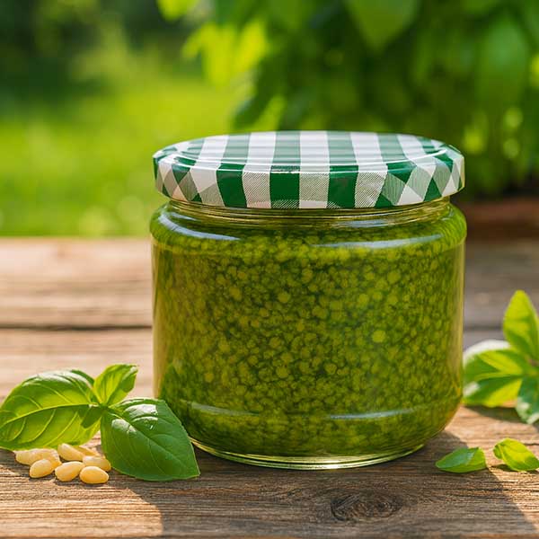 Barattolo rotondo da 330 ml + coperchio BasicSeal verde/bianco UN..