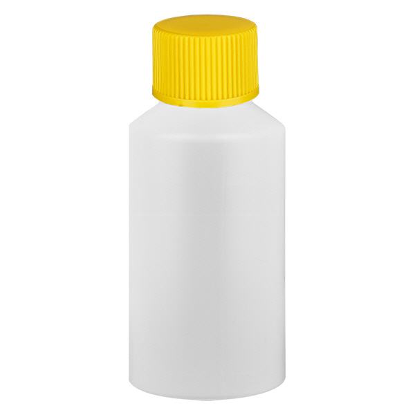Flacone farmaceutico HDPE 50ml bianco, con tappo giallo SV Flacone farmaceutico HDPE 50ml bianco, con tappo giallo SV