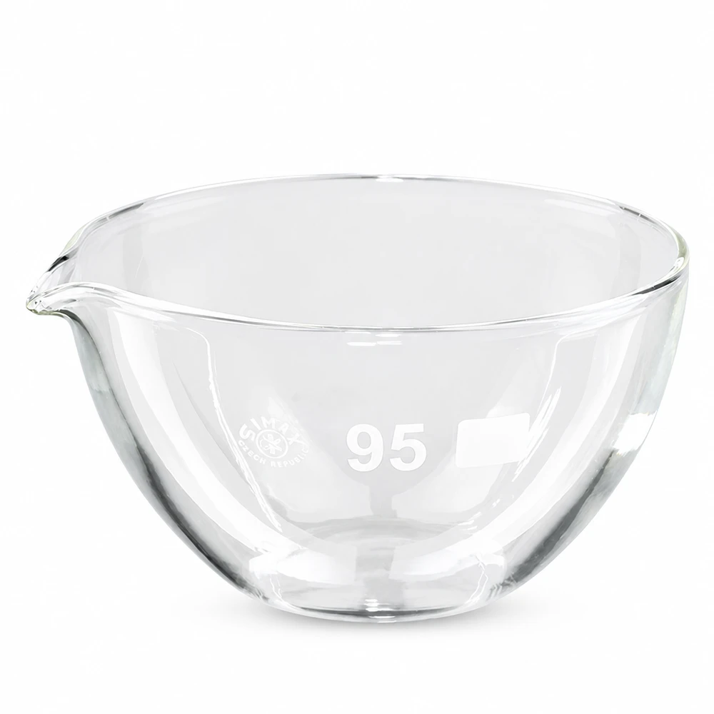 Piatto di evaporazione da 170ml con beccuccio in borosilicato ø95mm Piatto di evaporazione in vetro da laboratorio ø95mm con beccuccio 170ml borosilicato trasparente