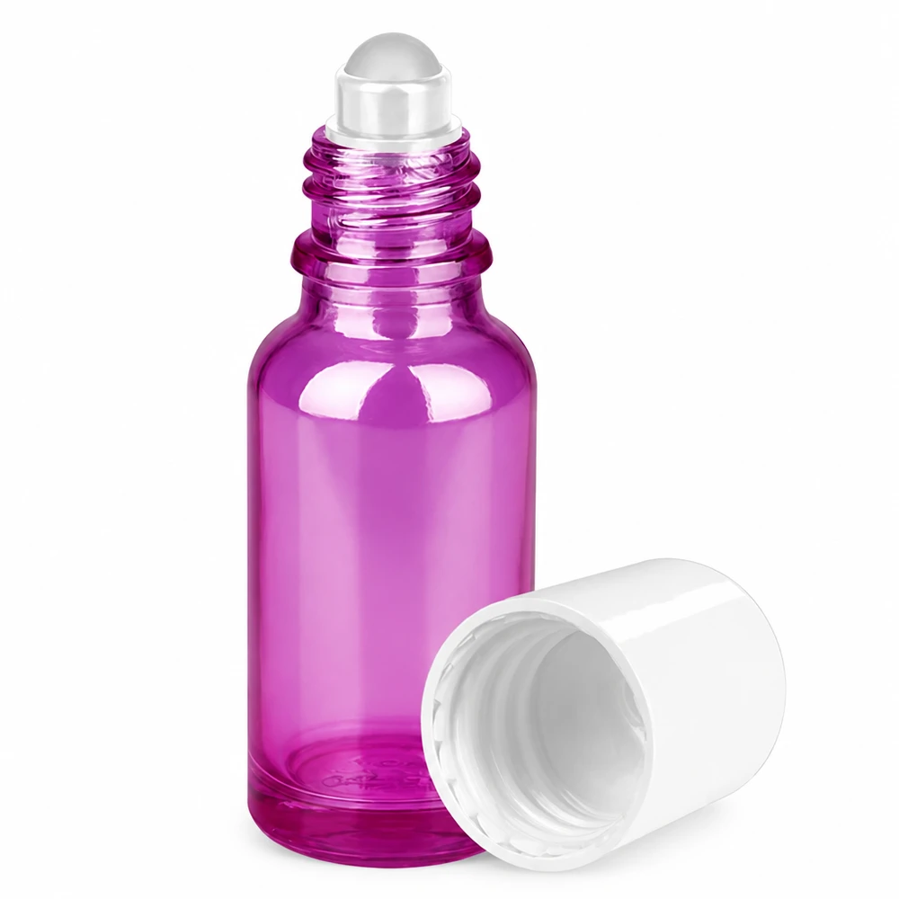 Flacone roll-on da 20 ml standard bianco PurpleLine UT18/20 Flacone professionale in vetro da 20 ml con tappo roll-on in viola lucido