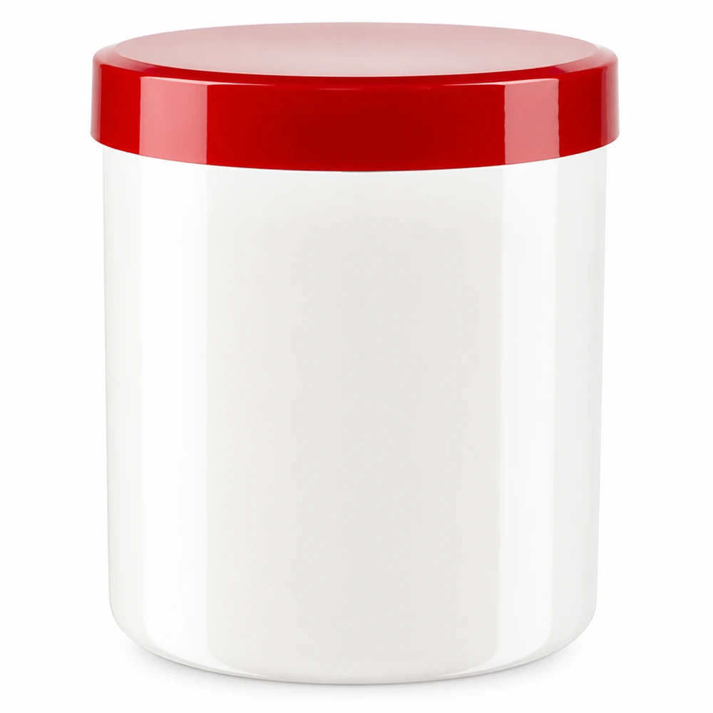 Barattolo da farmacia da 50 g, bianco con coperchio rosso, in PP (plastica per uso alimentare)