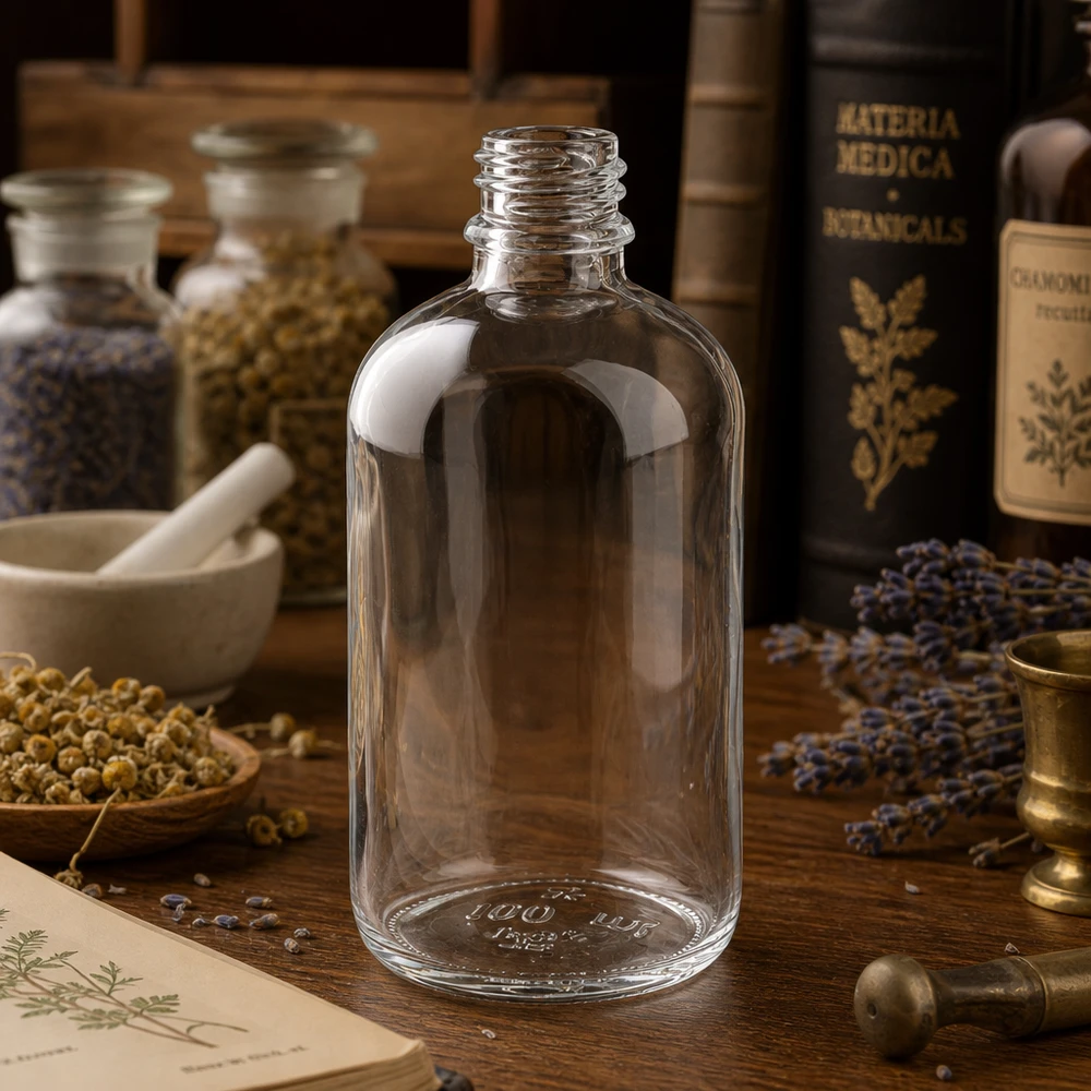 Flacone da farmacia in ApoGlas da 100 ml dal design classico per medicina tradizionale e rimedi naturali
