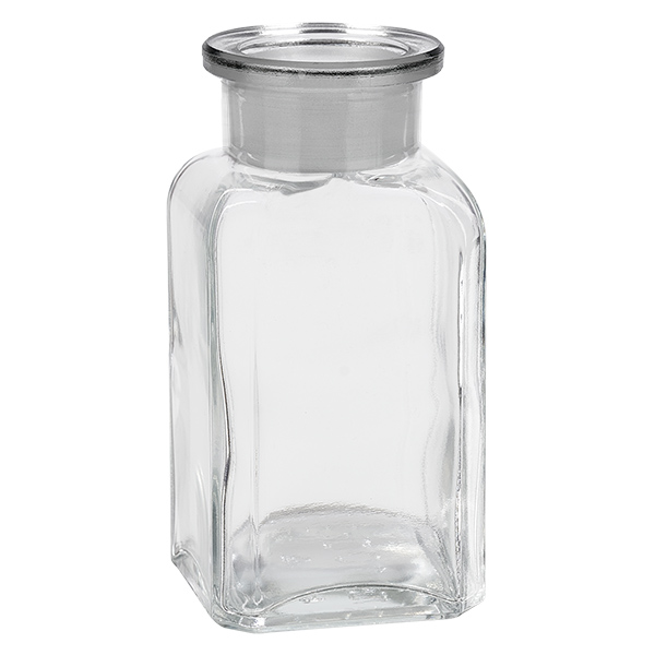 Bottiglia quadrata da 100 ml in vetro trasparente a collo largo con tappo in vetro NS Bottiglia quadrata da 100 ml in vetro trasparente a collo largo con tappo in vetro NS