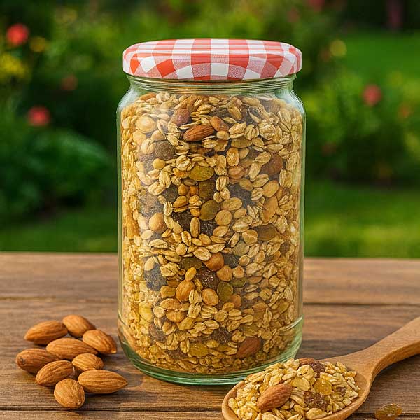 Barattolo rotondo da 1062 ml + coperchio BasicSeal rosso/bianco UN..