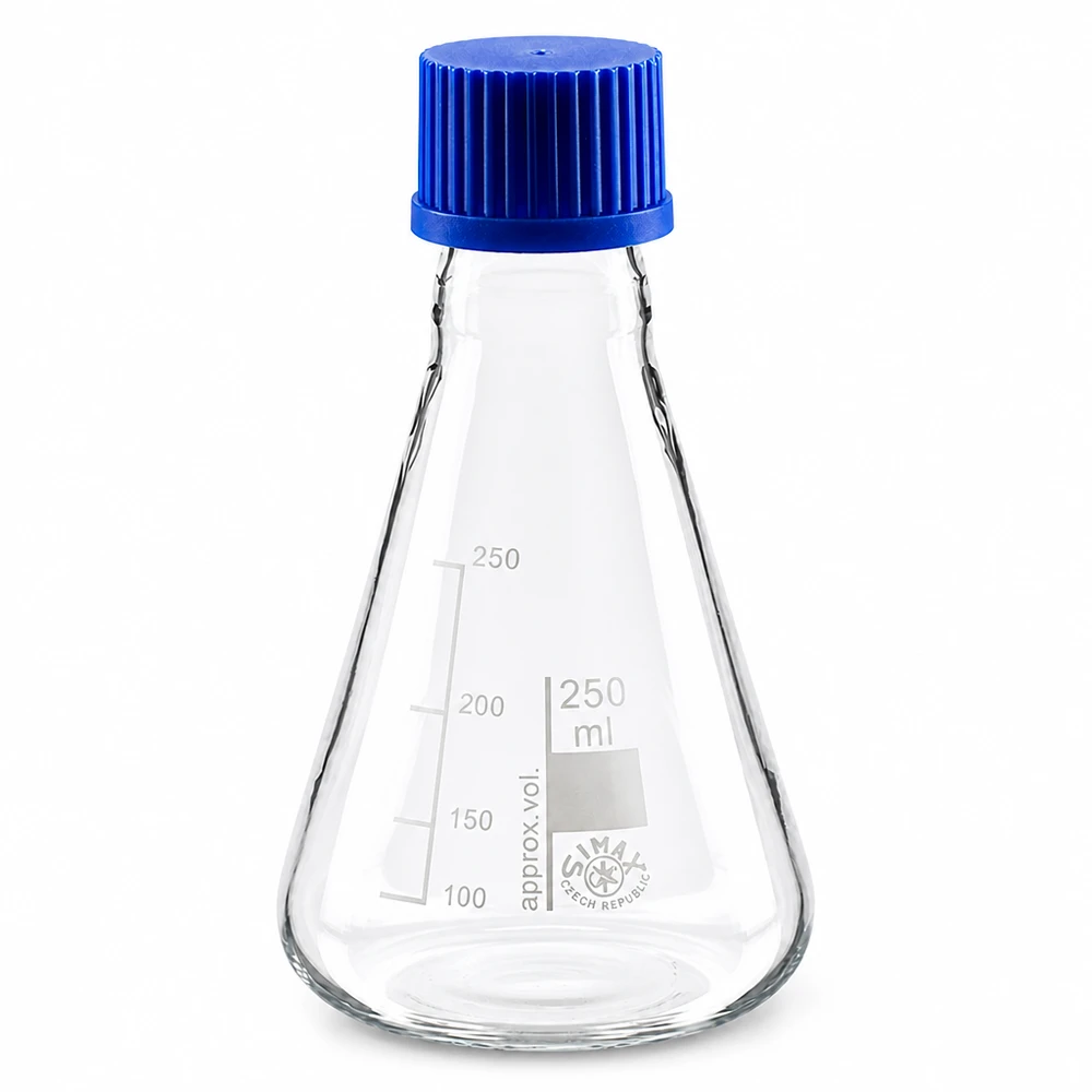 Beuta da 250 ml con tappo a vite Pallone da laboratorio da 250 ml con scala di volume e coperchio blu a tenuta stagna