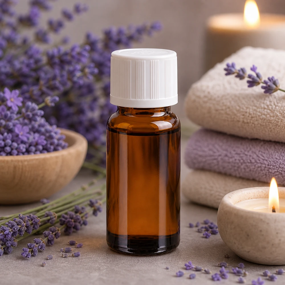 Flacone da farmacia marrone da 10 ml con tappo di sicurezza per bambini bianco per olio di lavanda