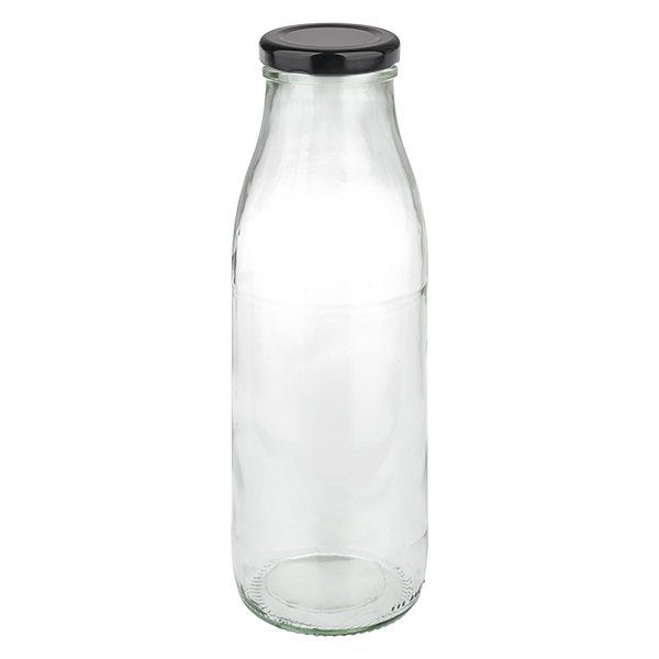 Bottiglia di vetro da 500 ml + coperchio BasicSeal nero UN...