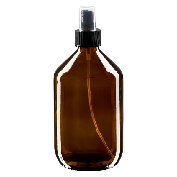 Flacone per medicinali da 500 ml marrone, con atomizzatore a pompa nero ApoGl Flacone per medicinali da 500 ml marrone, con atomizzatore a pompa nero ApoGl