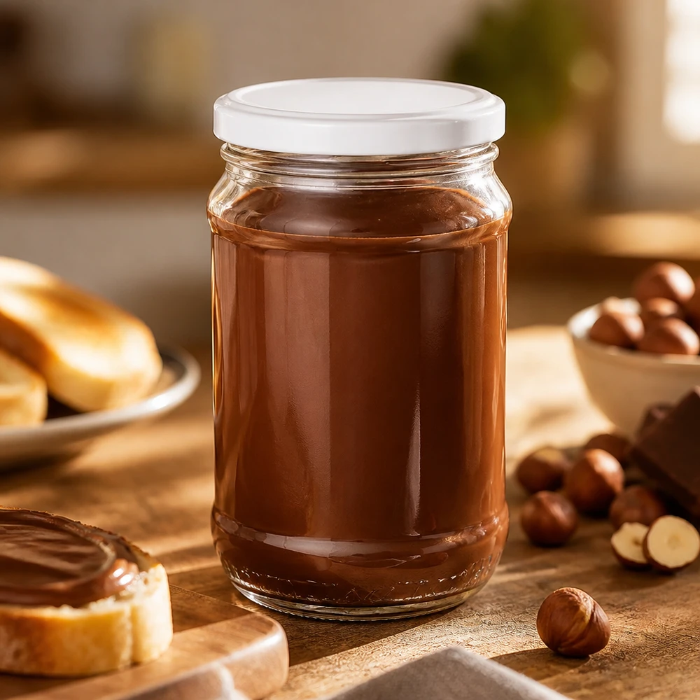 Vaso in vetro da 370 ml di UNiTWIST con coperchio BasicSeal bianco, ideale per crema spalmabile al cioccolato e marmellata