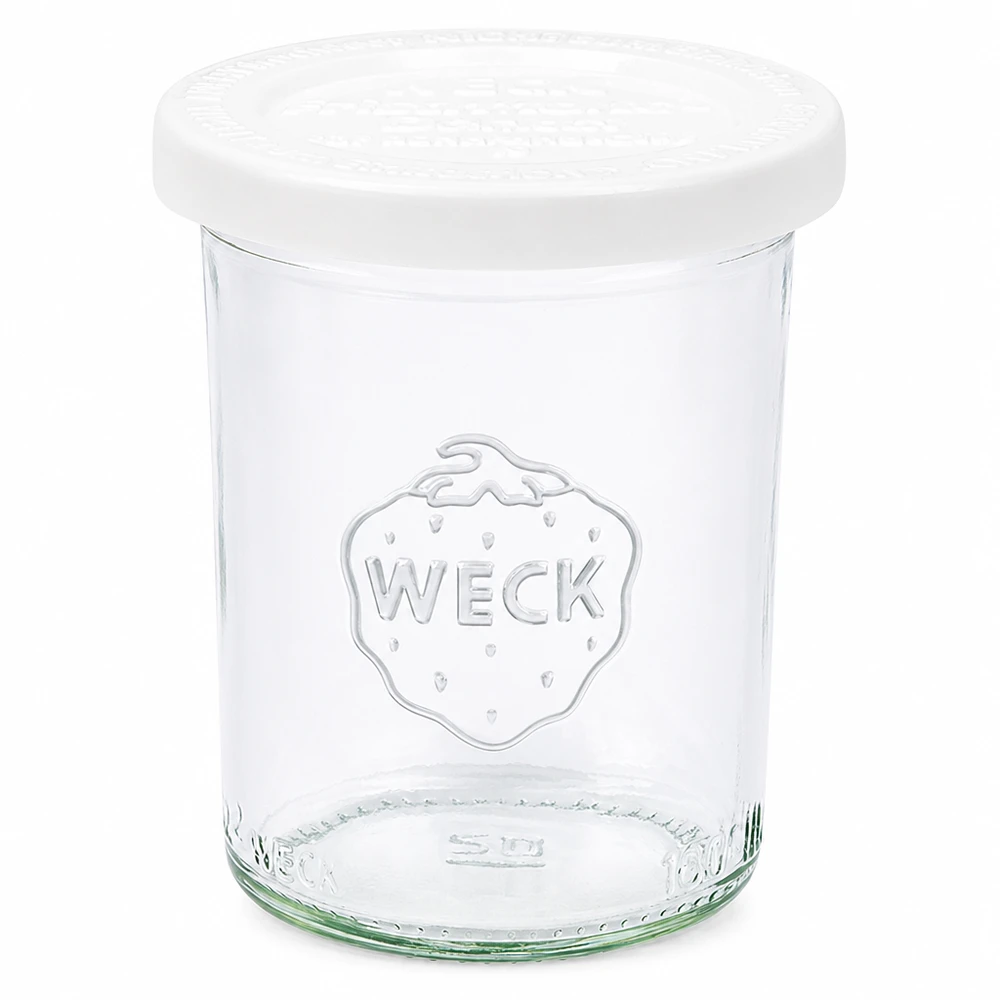 WECK 160ml mason jar con coperchio bianco RR60 - Barattolo in vetro trasparente con logo WECK