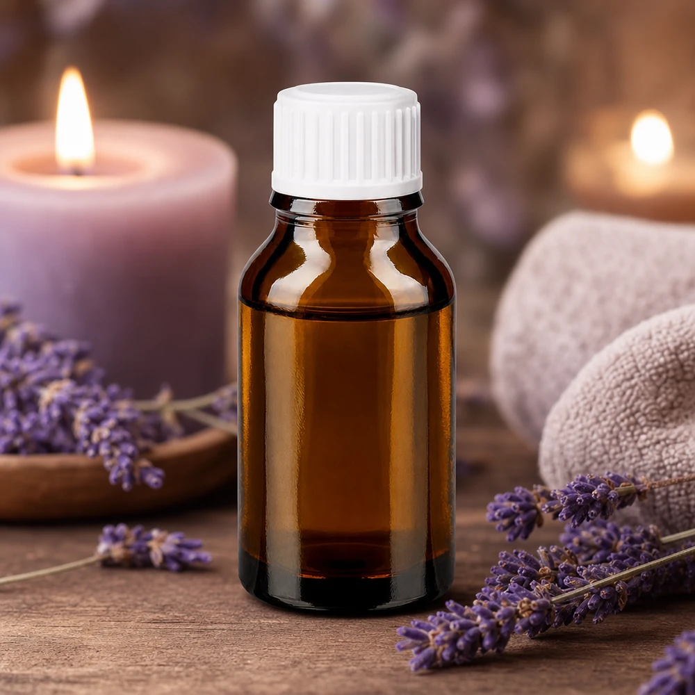 Flacone da farmacia da 30 ml in vetro ambrato con tappo contagocce bianco per olio di lavanda e aromaterapia