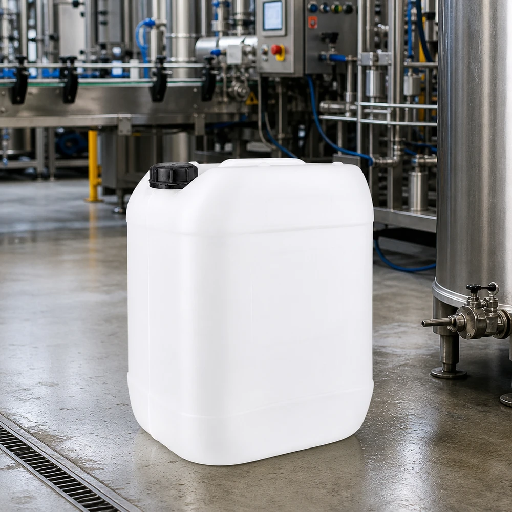 Tanica da 20 litri con tappo a vite OV Tanica in plastica da 20 litri adatta al contatto con gli alimenti, con tappo originale, per uso industriale e commerciale