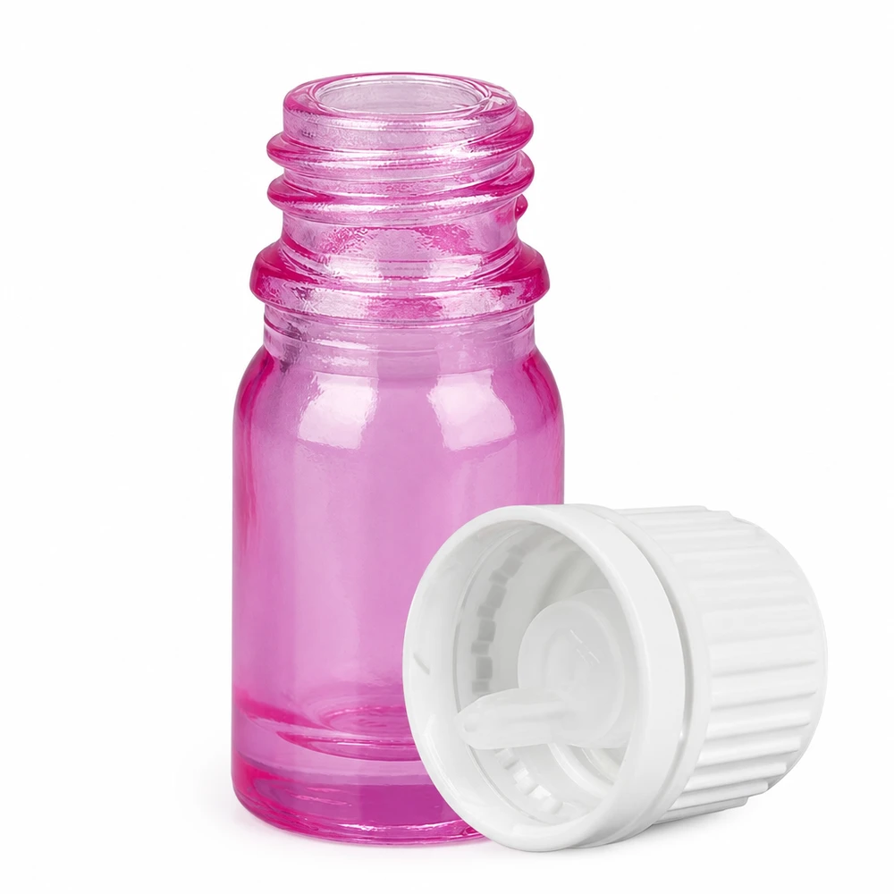 Flacone contagocce da 5 ml 0,7 mm bianco Originality tappo a vite PurpleLine UT18/5 Flacone in vetro di alta qualità da 5 ml della serie PurpleLine con tappo bianco a prova di bambino