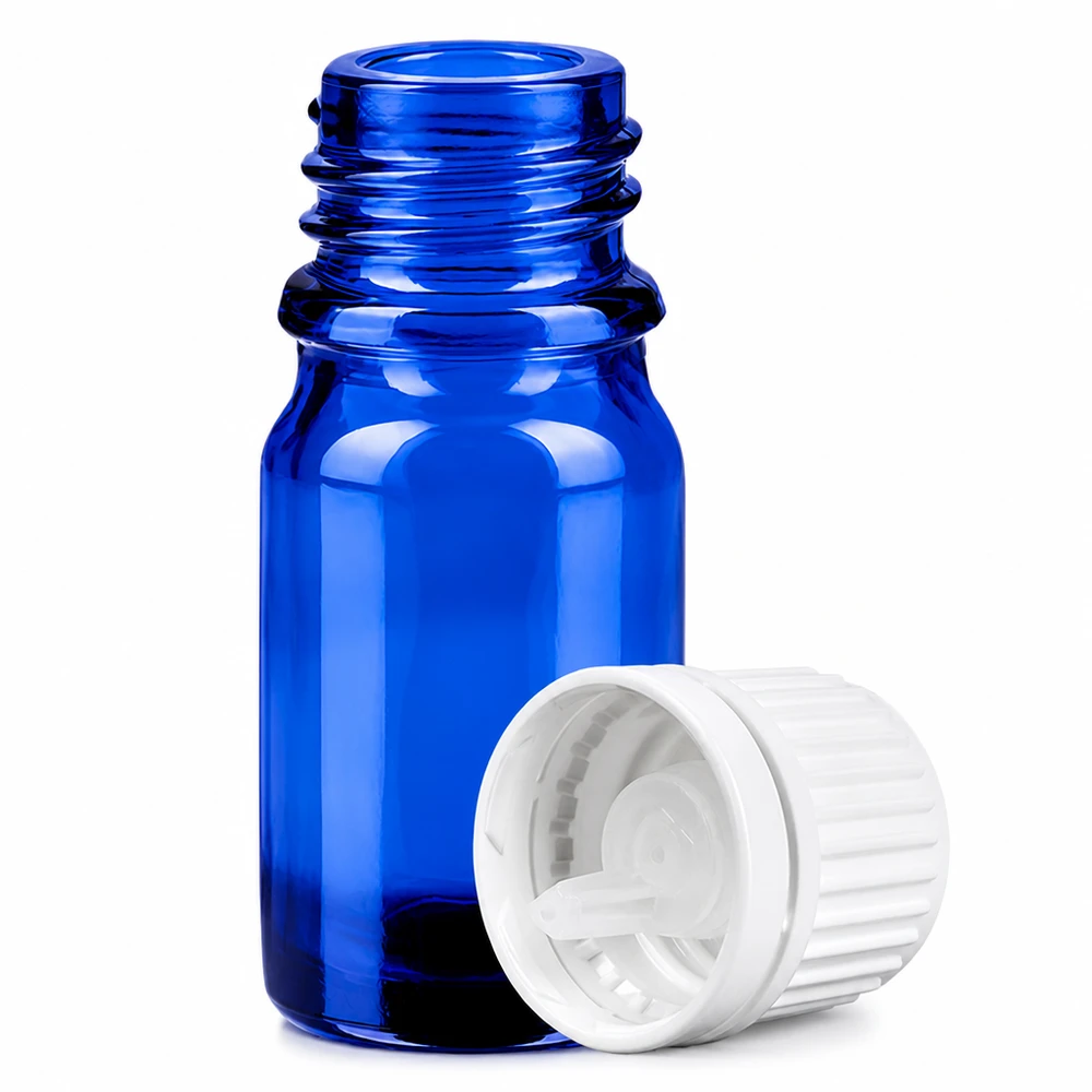 Flacone contagocce da 5 ml 0,7 mm bianco OV BlueLine UT18/5 Flacone per farmacisti da 5 ml in vetro blu protetto dai raggi UV con dosaggio accurato