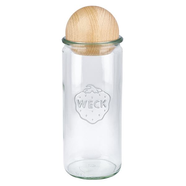 Vaso cilindrico da 1040 ml WECK RR80 con sfera in legno di faggio