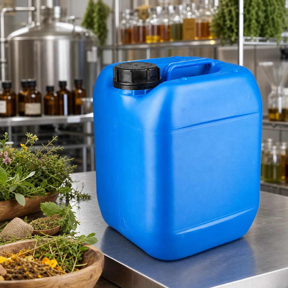 Tanica 5 litri blu con tappo a vite OV Tanica da 5 litri blu, adatta al contatto con gli alimenti, con tappo a vite OV e robusta maniglia di trasporto