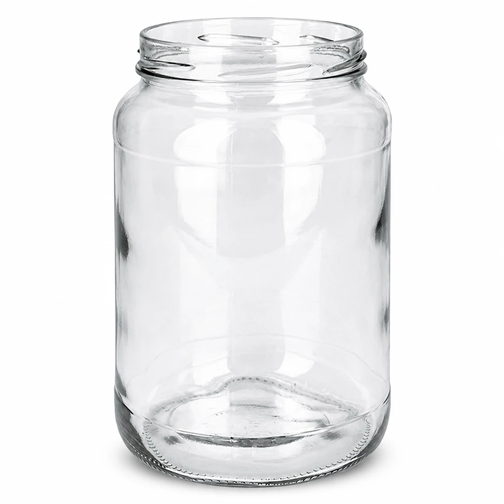 UNiTWIST Runda1700 - Barattolo capacità 1700ml TO100 Vaso da conserva UNiTWIST Runda1700 vuoto 1700ml TO100 trasparente senza coperchio su sfondo bianco