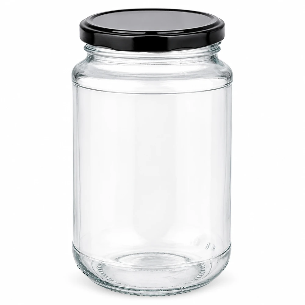 Vaso rotondo in vetro trasparente da 320 ml con tappo ermetico nero BasicSeal Twist-Off