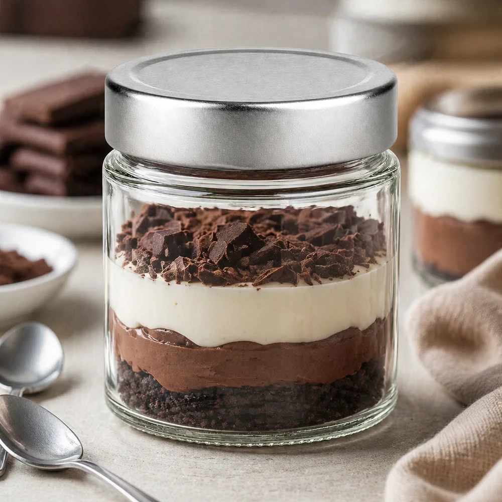 Barattolo rotondo da 135 ml + coperchio BasicSeal argento profondo UN.. 135ml barattolo rotondo coperchio argento dessert tiramisù a strati dessert cucina dessert barattolo di stoccaggio barattolo BasicSeal