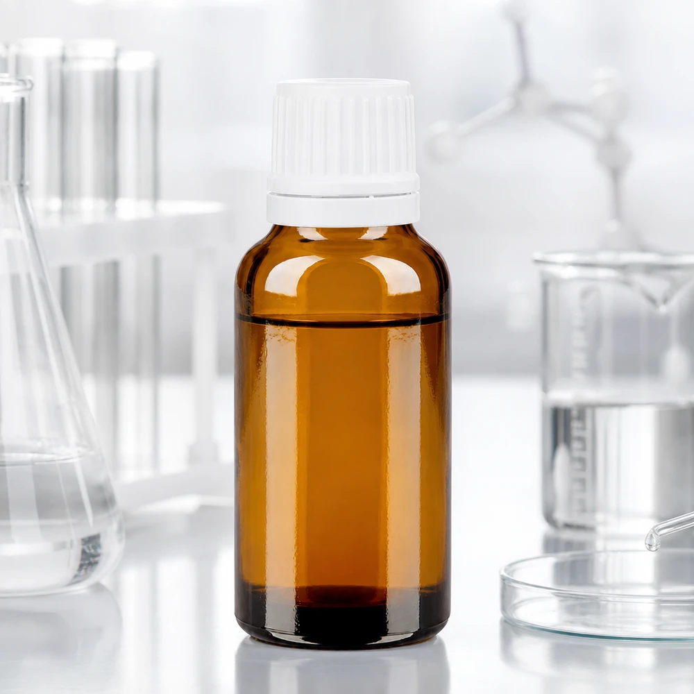 Flacone da farmacia da 20 ml in vetro ambrato con tappo di sicurezza bianco da 11 mm per applicazioni di laboratorio