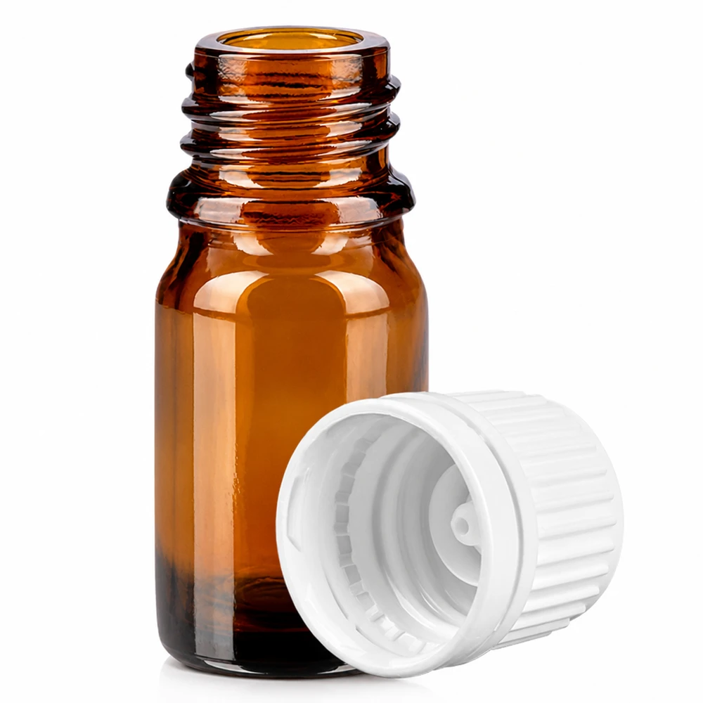 Bottiglia da 5ml 11mm SV bianco OV BrownLine UT18/5 Flacone da farmacia ambrato da 5 ml con chiusura di sicurezza per bambini e tappo bianco per una conservazione sicura