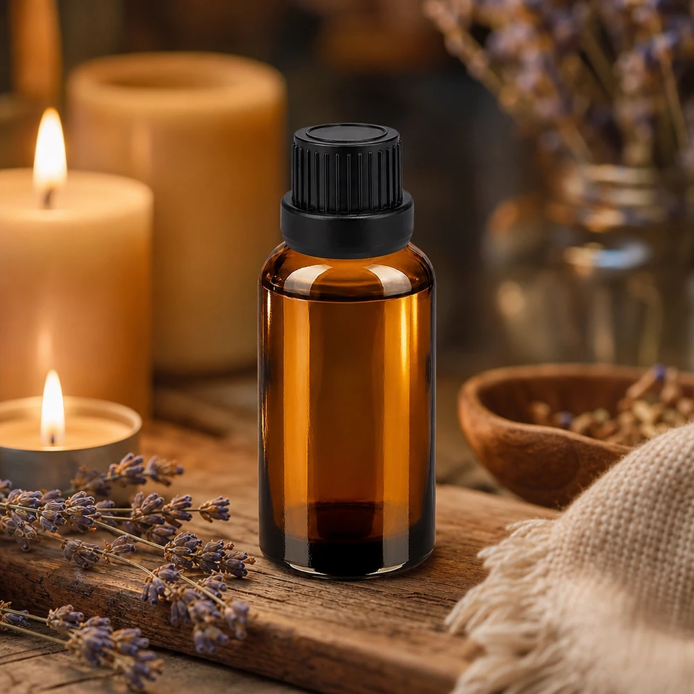 Flacone contagocce da 30 ml 2 mm nero OV BrownLine UT18/30 Flacone in vetro ambrato di alta qualità da 30 ml con sistema di gocciolamento nero per una porzionatura precisa delle essenze