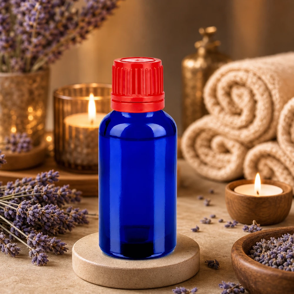 Bottiglia da 30ml 11mm SV rosso OV BlueLine UT18/30 Flacone da laboratorio da 30 ml con filettatura UT18 e tappo di sicurezza rosso per soluzioni sterili