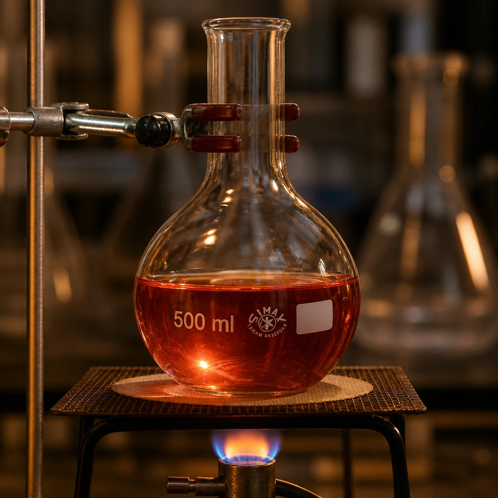 Matraccio da 500 ml in vetro trasparente riempito con soluzione color rame