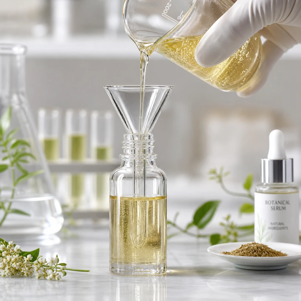 Imbuto da laboratorio compatto in vetro soda-calcareo con apertura di 30 mm e manico corto per una facile manipolazione