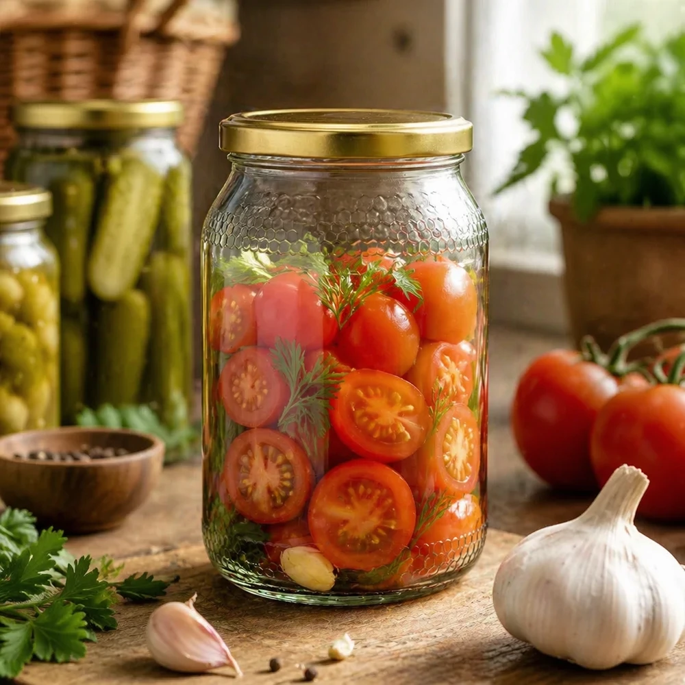 Vasetto per miele da 1260 g con capsula dorata BasicSeal UNiTWIST Vaso per miele da 900 ml come barattolo per pomodori sott'aceto - coperchio dorato UNiTWIST uso versatile