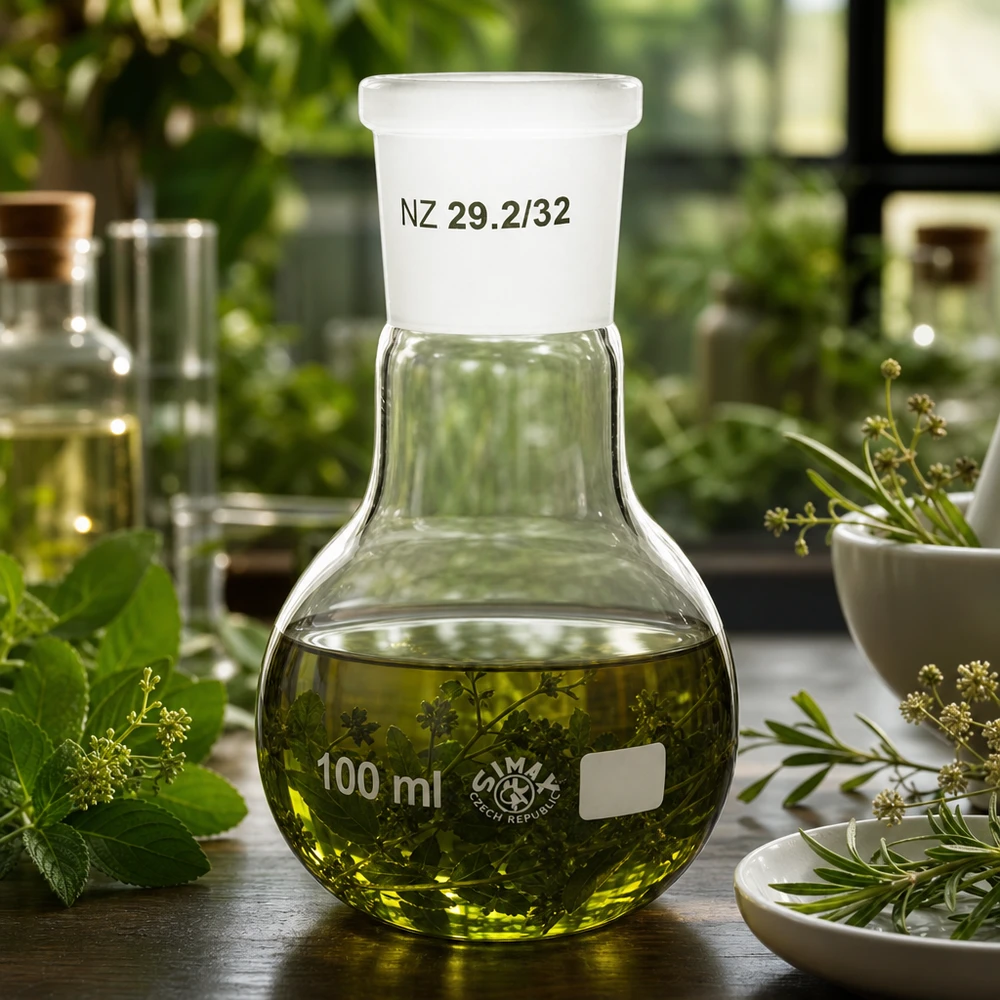 Matraccio da 100 ml con giunto standard smerigliato (29/32) Robusto matraccio verticale da 100 ml con base larga e fondo standard 29/32 per un supporto sicuro
