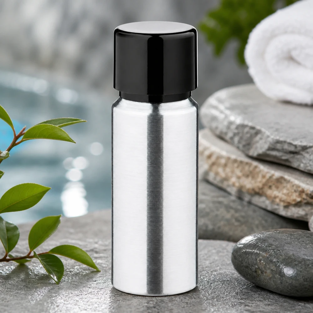 Bottiglia in alluminio lucido da 20 ml con tappo a vite Flacone in alluminio da 20 ml con superficie resistente alla corrosione e tappo riutilizzabile