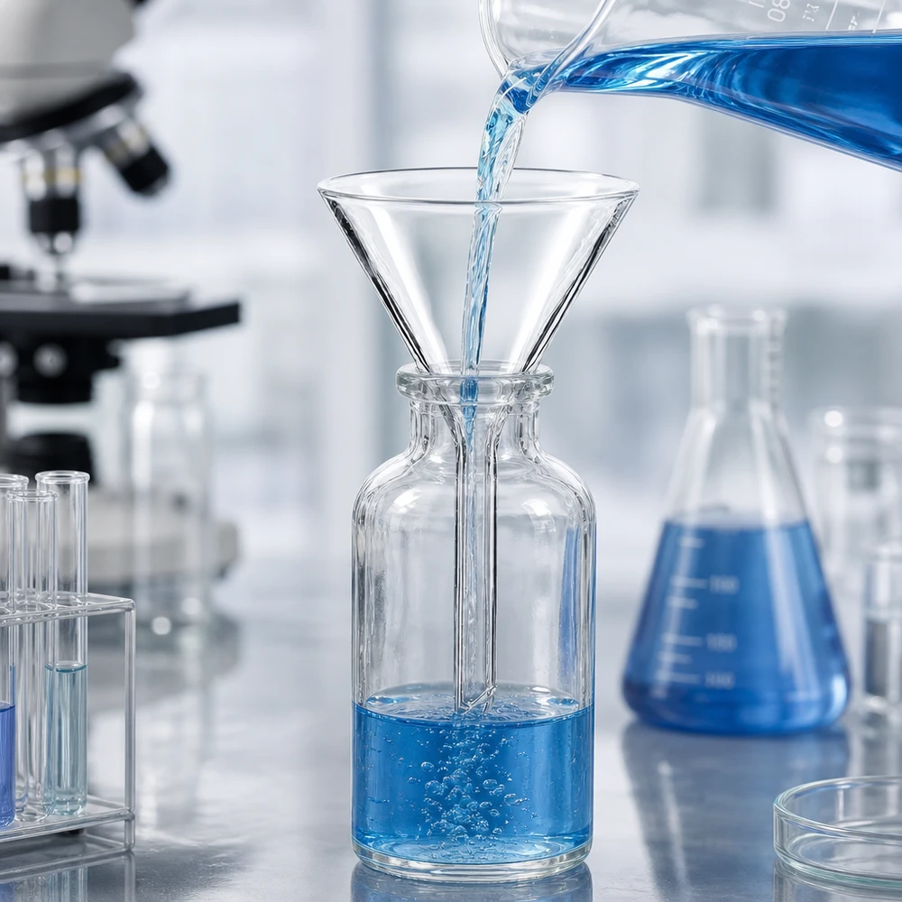 Imbuto Ø 45 mm in borosilicato angolo 60 stile corto Imbuto da laboratorio in borosilicato con angolo di 60 gradi e apertura di 45 mm per una decantazione precisa