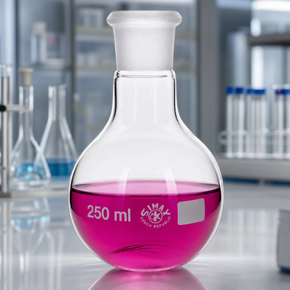 Matraccio da 250 ml con giunto standard smerigliato (29/32) Matraccio graduato da 250 ml in vetro trasparente con smerigliatura standard 29/32