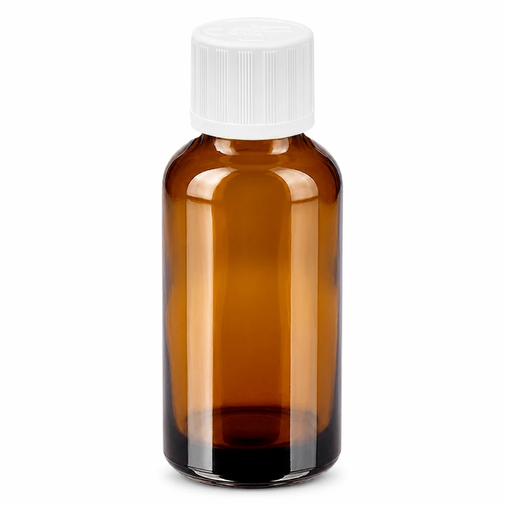 Bottiglia da 30ml 11mm SV w. STD KiSi BrownLine UT18/30 Flacone rotondo in vetro da 30 ml con tappo standard per oli essenziali e tinture