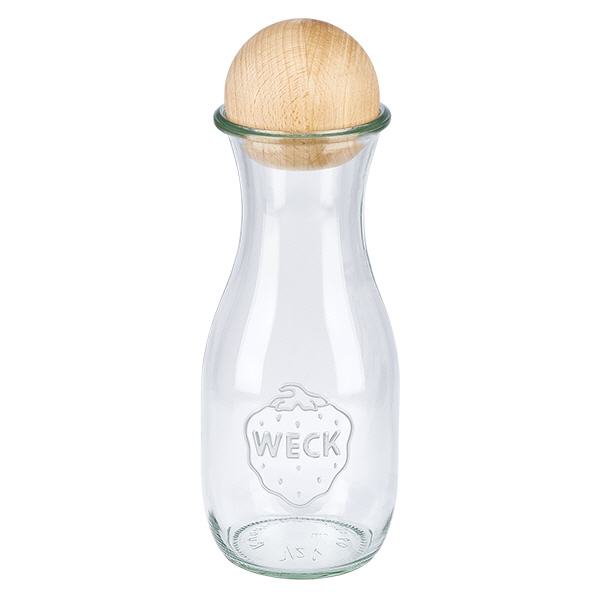 Bottiglia per succhi di frutta da 530 ml WECK RR60 con sfera in legno di faggio