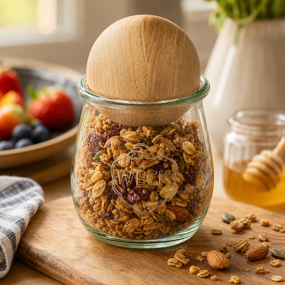 WECK vaso a tulipano 220ml con sfera di faggio riempito di noci e frutta secca, barattolo di stoccaggio per la cucina